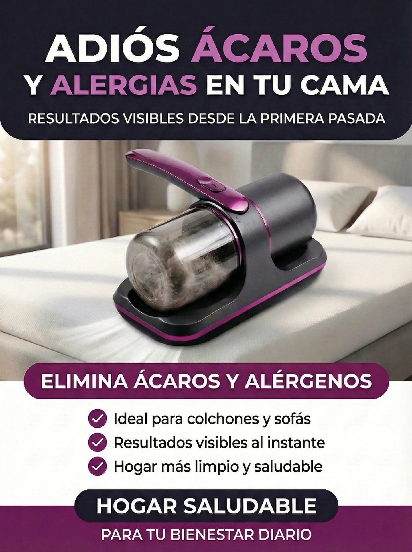Aspiradora Anti-Ácaros | Elimina ácaros y alergias al dormir